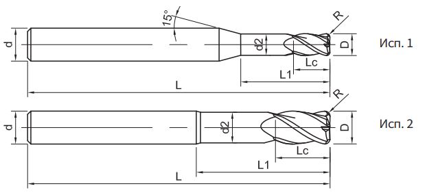 Эскиз: SG200-M-RN4-10-45-1-75 Фреза монолитная твердосплавная Gesac