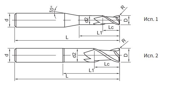 Эскиз: SH260-RN2-0.8-2.5-0.1-H Фреза монолитная твердосплавная Gesac