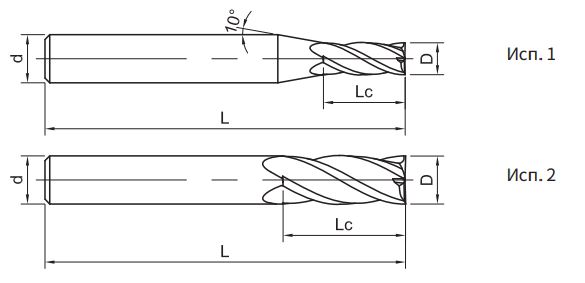 Эскиз: SH260-S4-12-30-H Фреза монолитная твердосплавная Gesac