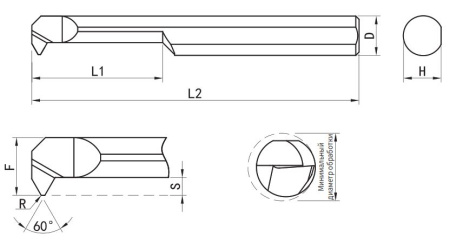 GHT-IR60A60L20 Минирезец твердосплавный Для внутренней резьбы Gesac